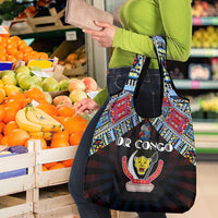 DR Congo Roots Grocery Bag African Map in Fingerprint and Tribal Colors