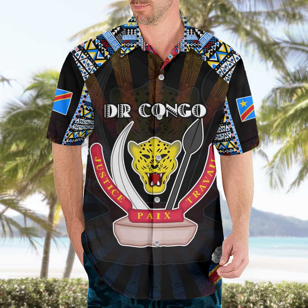 Personalized DR Congo Roots Hawaiian Shirt African Map in Fingerprint and Tribal Colors