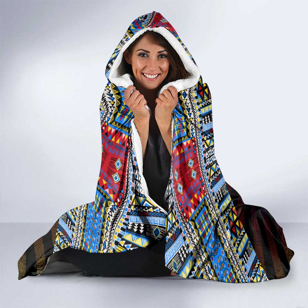 DR Congo Roots Hooded Blanket African Map in Fingerprint and Tribal Colors