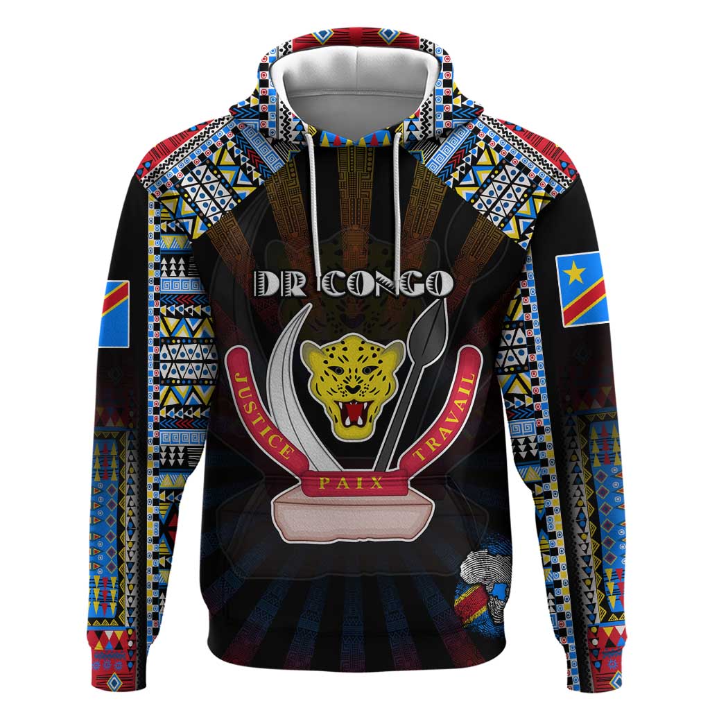 Personalized DR Congo Roots Hoodie African Map in Fingerprint and Tribal Colors