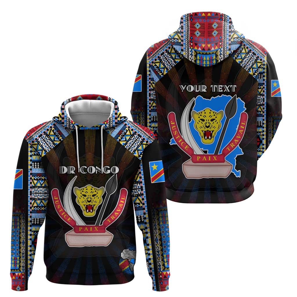 Personalized DR Congo Roots Hoodie African Map in Fingerprint and Tribal Colors