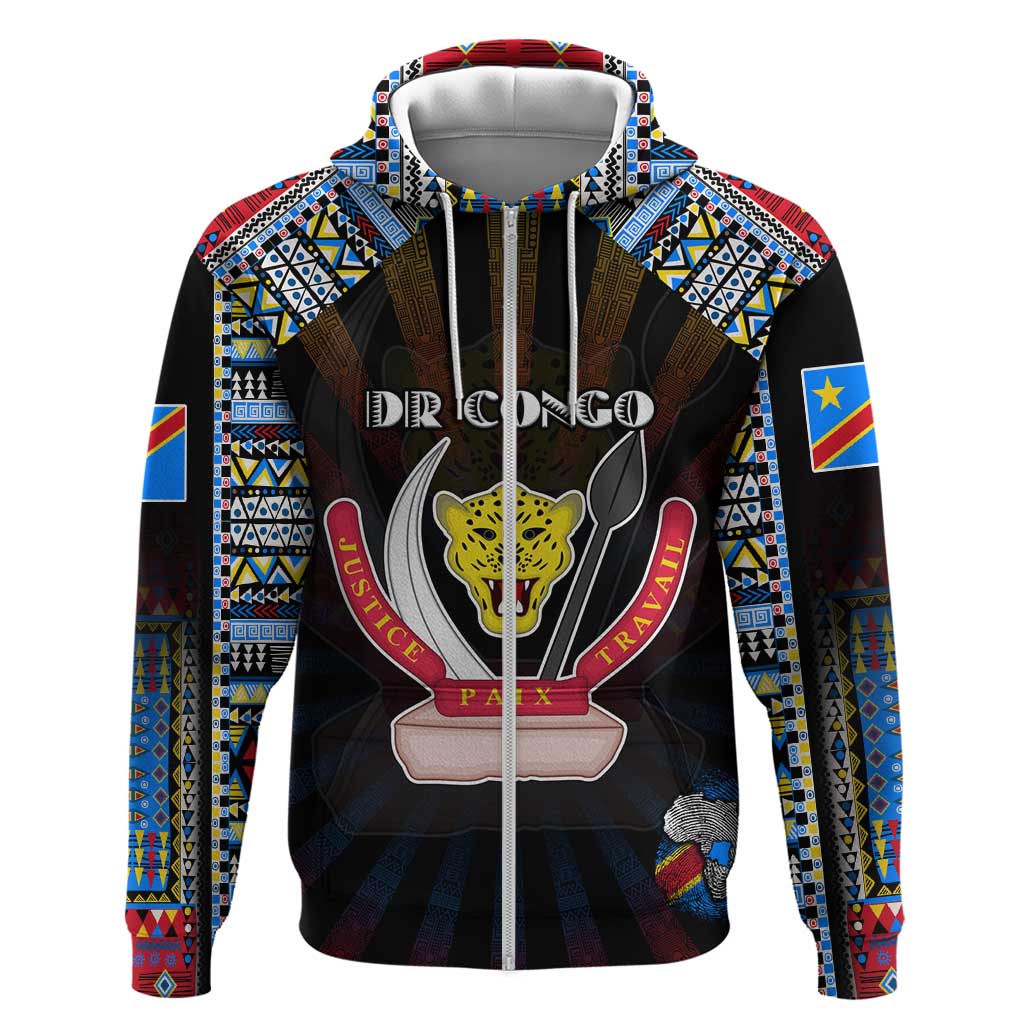 Personalized DR Congo Roots Hoodie African Map in Fingerprint and Tribal Colors