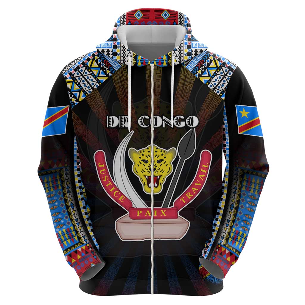 Personalized DR Congo Roots Hoodie African Map in Fingerprint and Tribal Colors