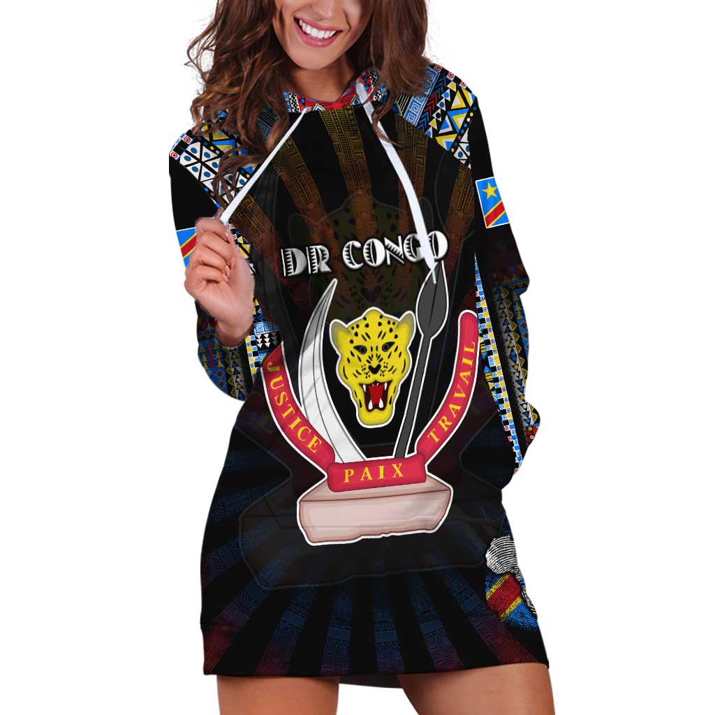 Personalized DR Congo Roots Hoodie Dress African Map in Fingerprint and Tribal Colors