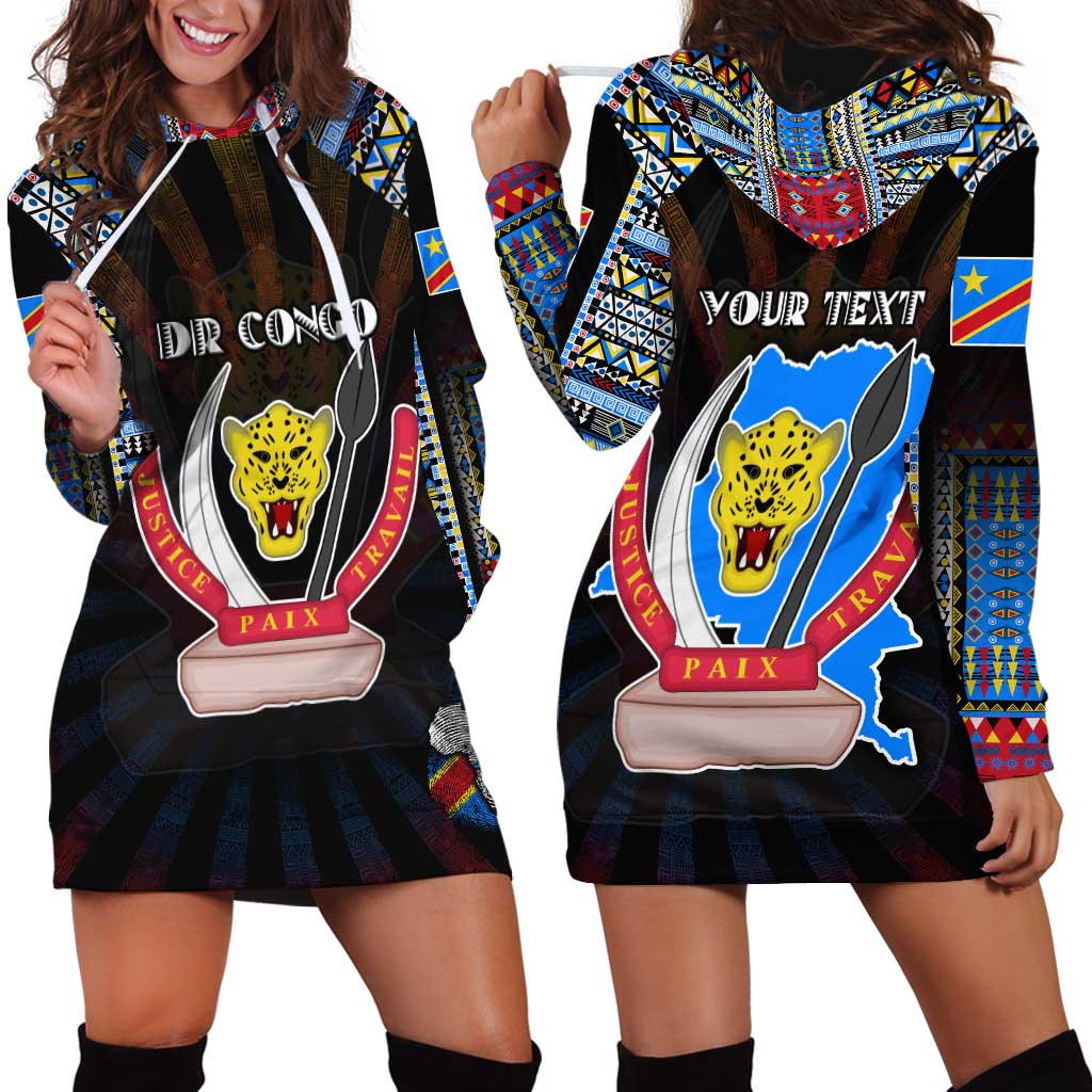 Personalized DR Congo Roots Hoodie Dress African Map in Fingerprint and Tribal Colors