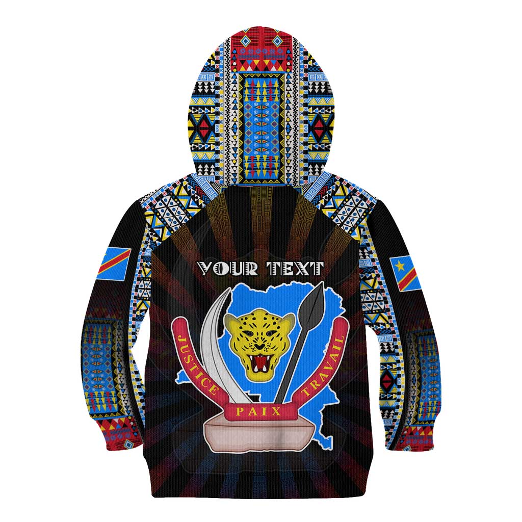 Personalized DR Congo Roots Kid Hoodie African Map in Fingerprint and Tribal Colors