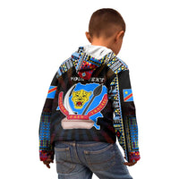 Personalized DR Congo Roots Kid Hoodie African Map in Fingerprint and Tribal Colors