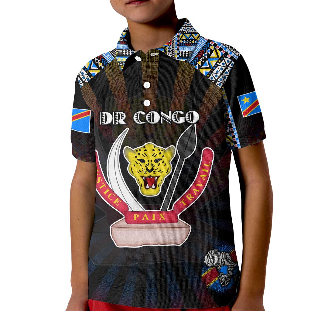 Personalized DR Congo Roots Kid Polo Shirt African Map in Fingerprint and Tribal Colors
