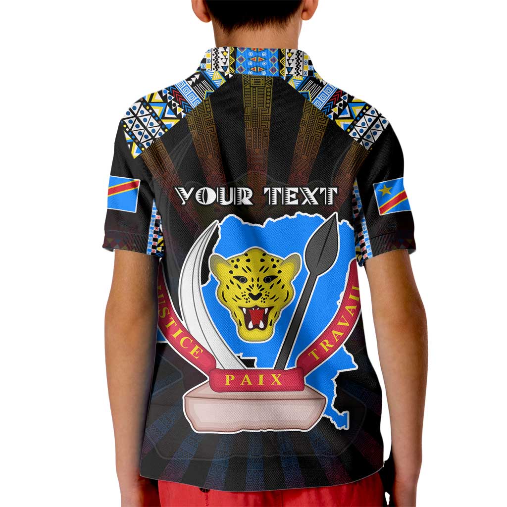 Personalized DR Congo Roots Kid Polo Shirt African Map in Fingerprint and Tribal Colors