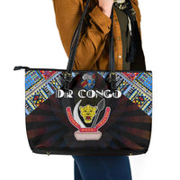 DR Congo Roots Leather Tote Bag African Map in Fingerprint and Tribal Colors
