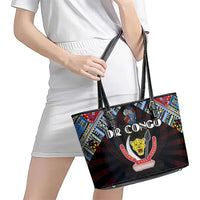 DR Congo Roots Leather Tote Bag African Map in Fingerprint and Tribal Colors