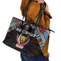 DR Congo Roots Leather Tote Bag African Map in Fingerprint and Tribal Colors