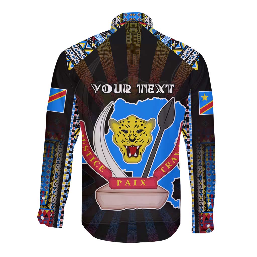 Personalized DR Congo Roots Long Sleeve Button Shirt African Map in Fingerprint and Tribal Colors