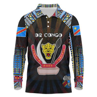 Personalized DR Congo Roots Long Sleeve Polo Shirt African Map in Fingerprint and Tribal Colors