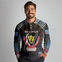 Personalized DR Congo Roots Long Sleeve Polo Shirt African Map in Fingerprint and Tribal Colors