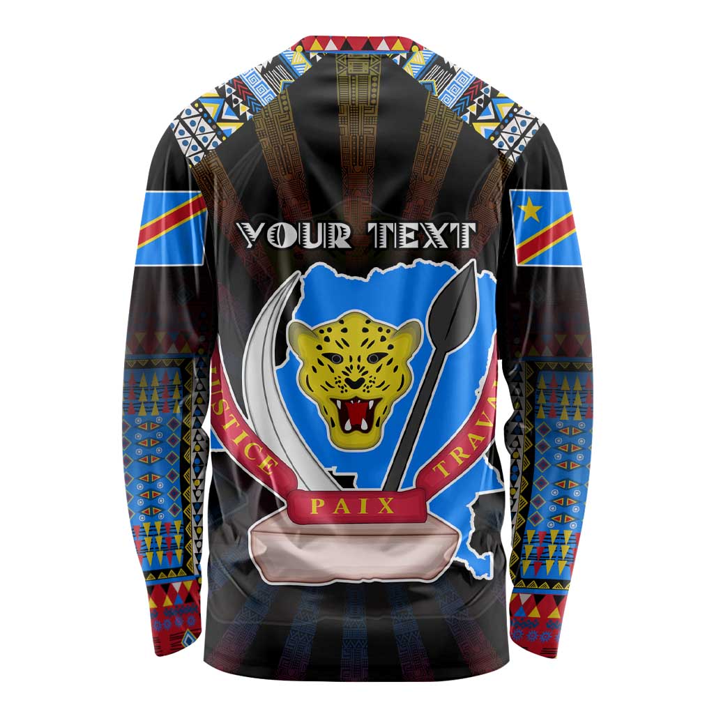 Personalized DR Congo Roots Long Sleeve Shirt African Map in Fingerprint and Tribal Colors