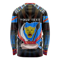 Personalized DR Congo Roots Long Sleeve Shirt African Map in Fingerprint and Tribal Colors