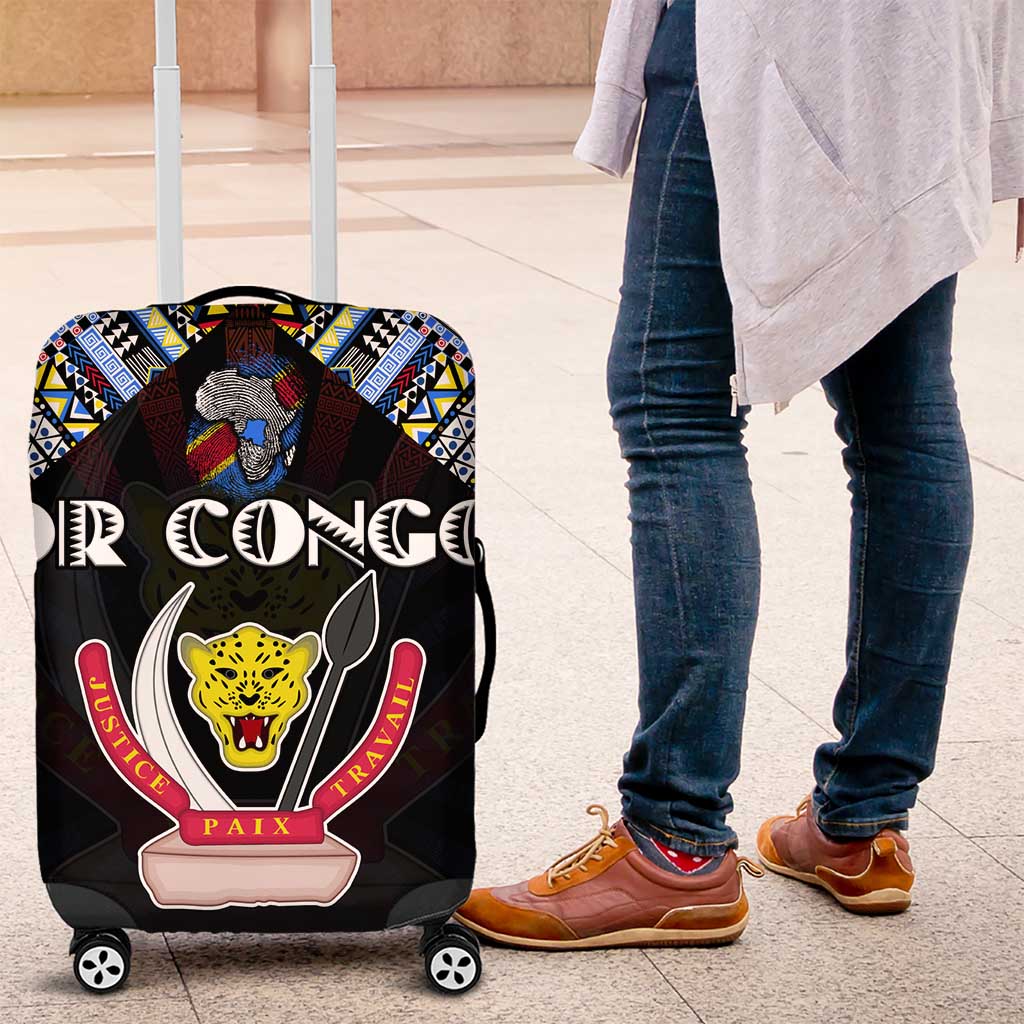 DR Congo Roots Luggage Cover African Map in Fingerprint and Tribal Colors