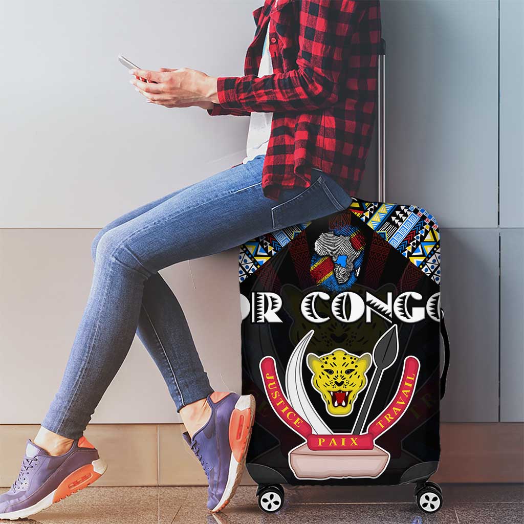 DR Congo Roots Luggage Cover African Map in Fingerprint and Tribal Colors