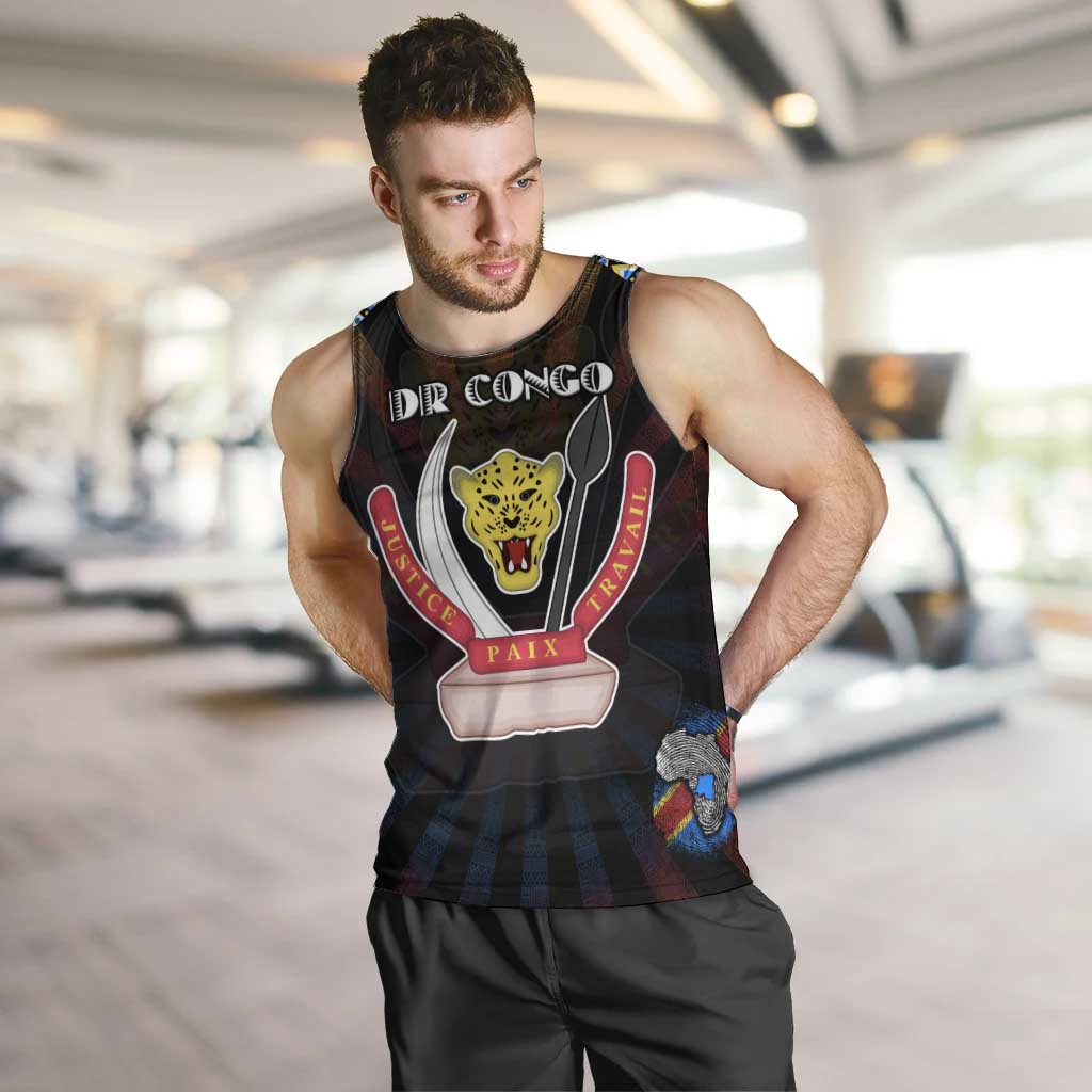 Personalized DR Congo Roots Men Tank Top African Map in Fingerprint and Tribal Colors