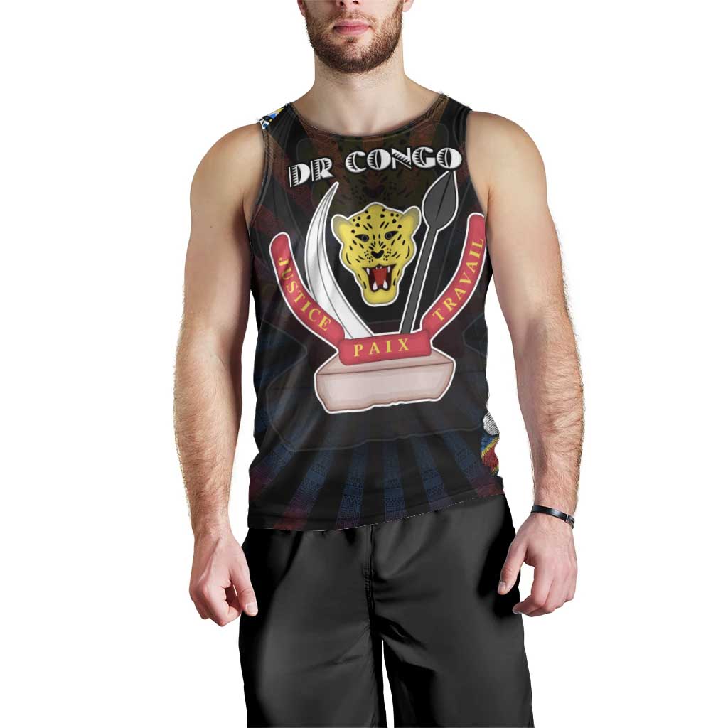 Personalized DR Congo Roots Men Tank Top African Map in Fingerprint and Tribal Colors