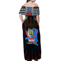 Personalized DR Congo Roots Off Shoulder Maxi Dress African Map in Fingerprint and Tribal Colors