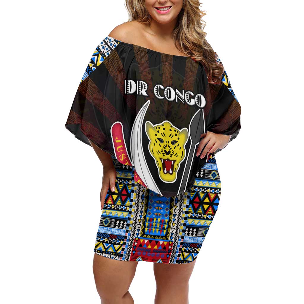 Personalized DR Congo Roots Off Shoulder Short Dress African Map in Fingerprint and Tribal Colors