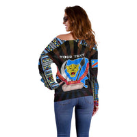 Personalized DR Congo Roots Off Shoulder Sweater African Map in Fingerprint and Tribal Colors