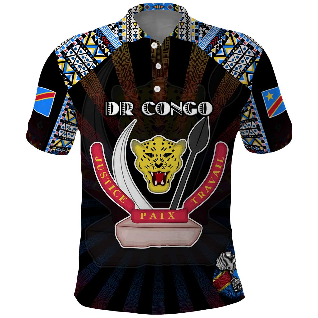 Personalized DR Congo Roots Polo Shirt African Map in Fingerprint and Tribal Colors