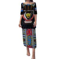 Personalized DR Congo Roots Puletasi African Map in Fingerprint and Tribal Colors