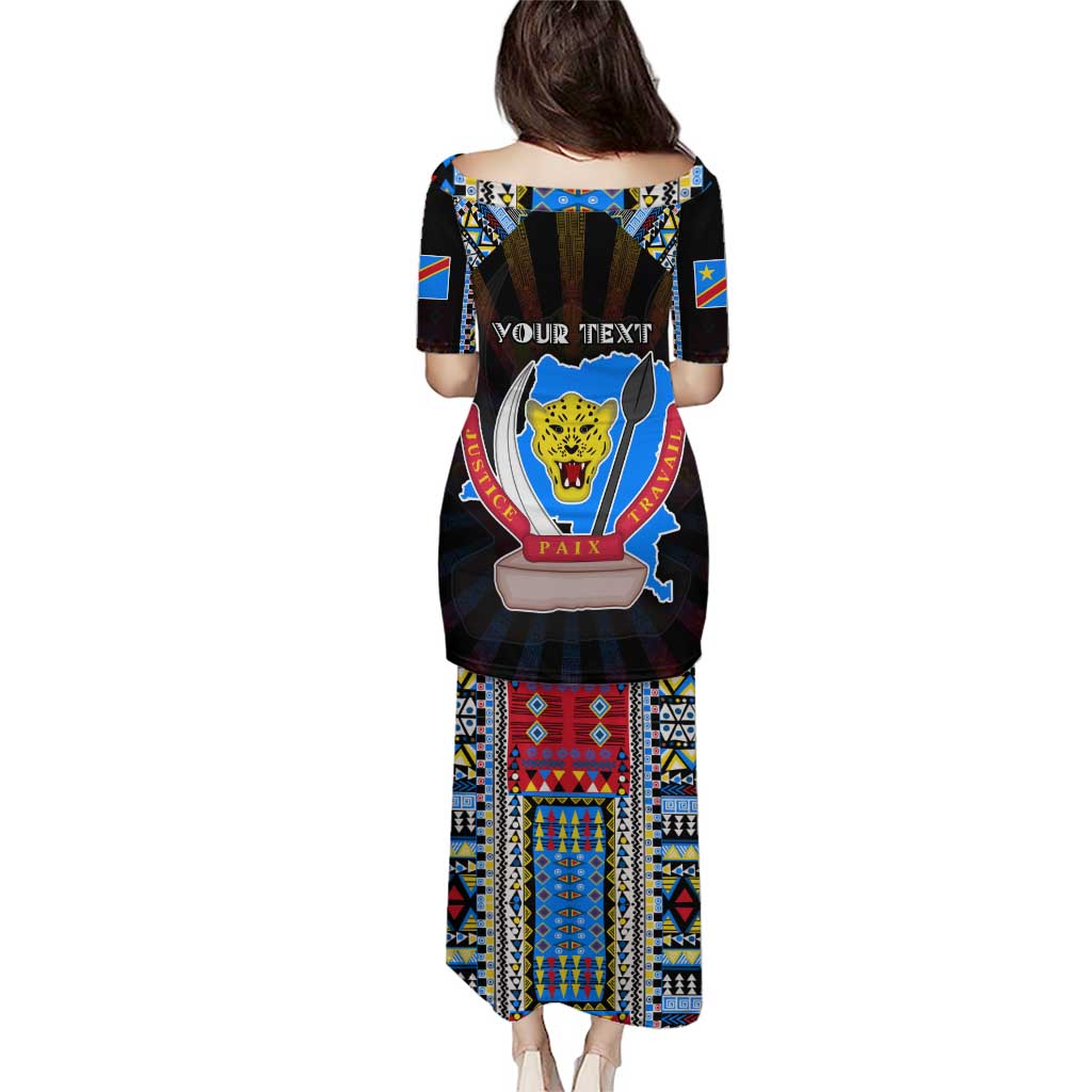 Personalized DR Congo Roots Puletasi African Map in Fingerprint and Tribal Colors