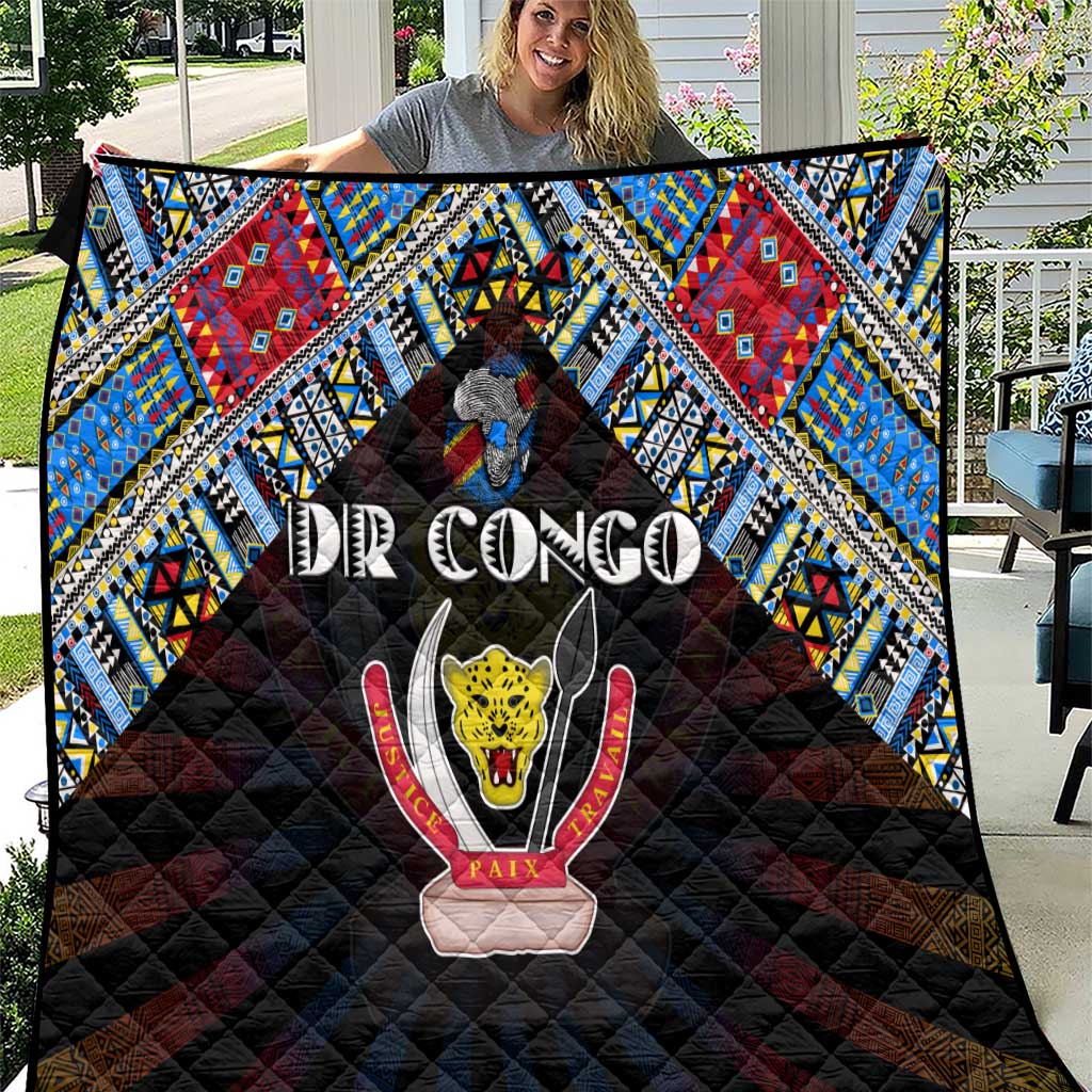 DR Congo Roots Quilt African Map in Fingerprint and Tribal Colors