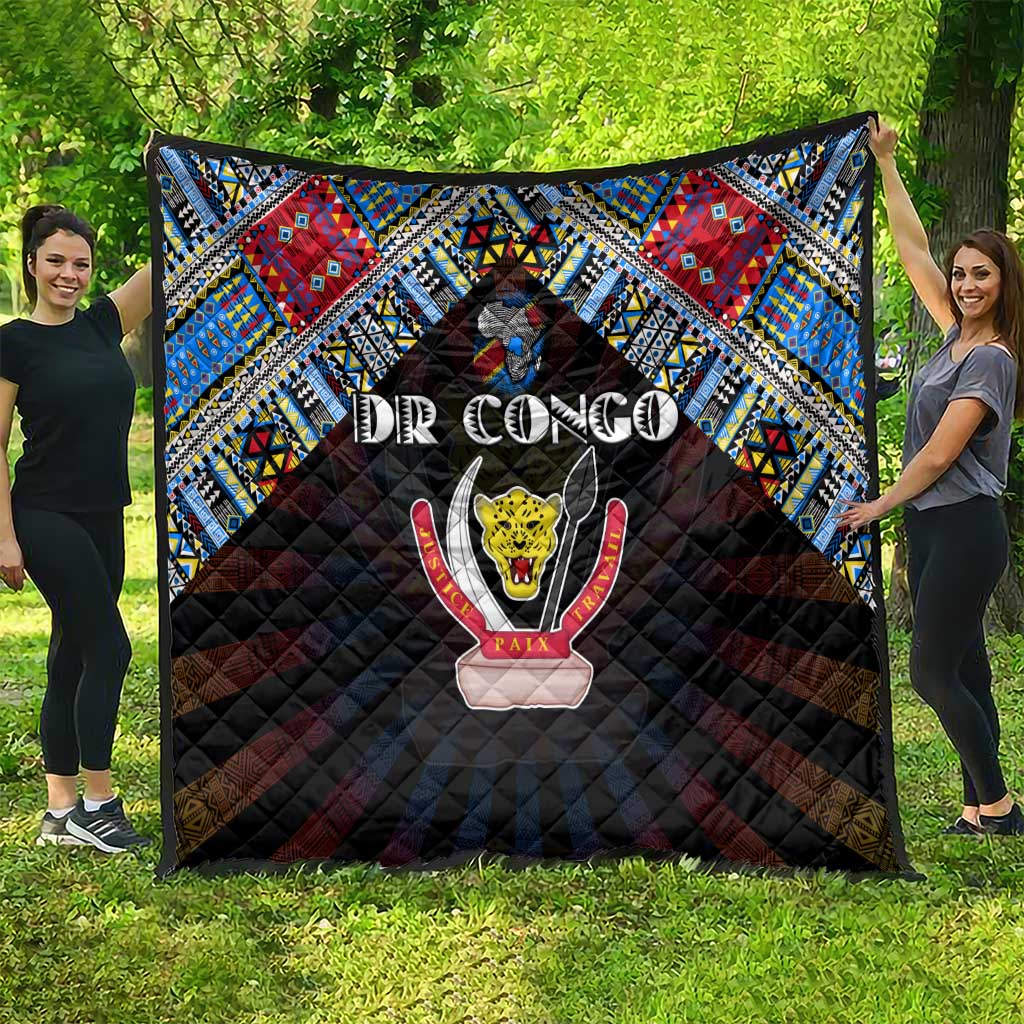 DR Congo Roots Quilt African Map in Fingerprint and Tribal Colors