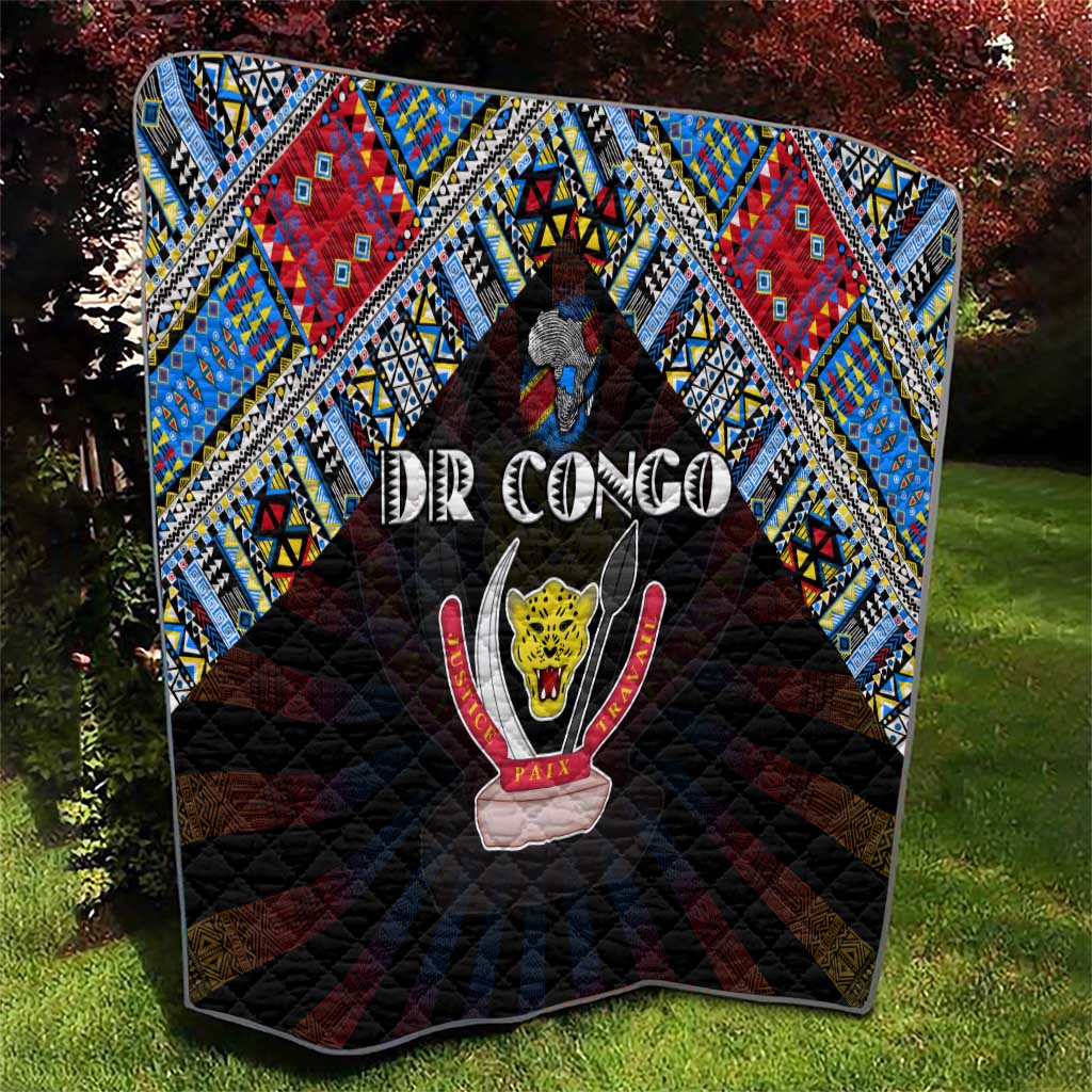 DR Congo Roots Quilt African Map in Fingerprint and Tribal Colors