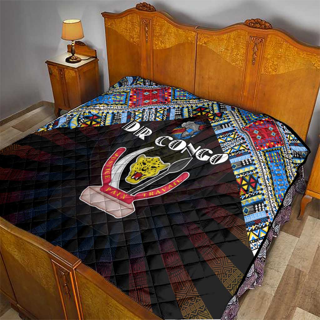 DR Congo Roots Quilt African Map in Fingerprint and Tribal Colors