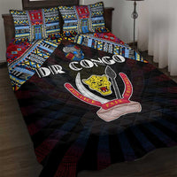 DR Congo Roots Quilt Bed Set African Map in Fingerprint and Tribal Colors