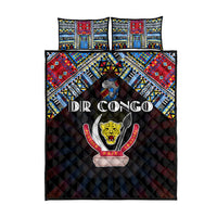 DR Congo Roots Quilt Bed Set African Map in Fingerprint and Tribal Colors
