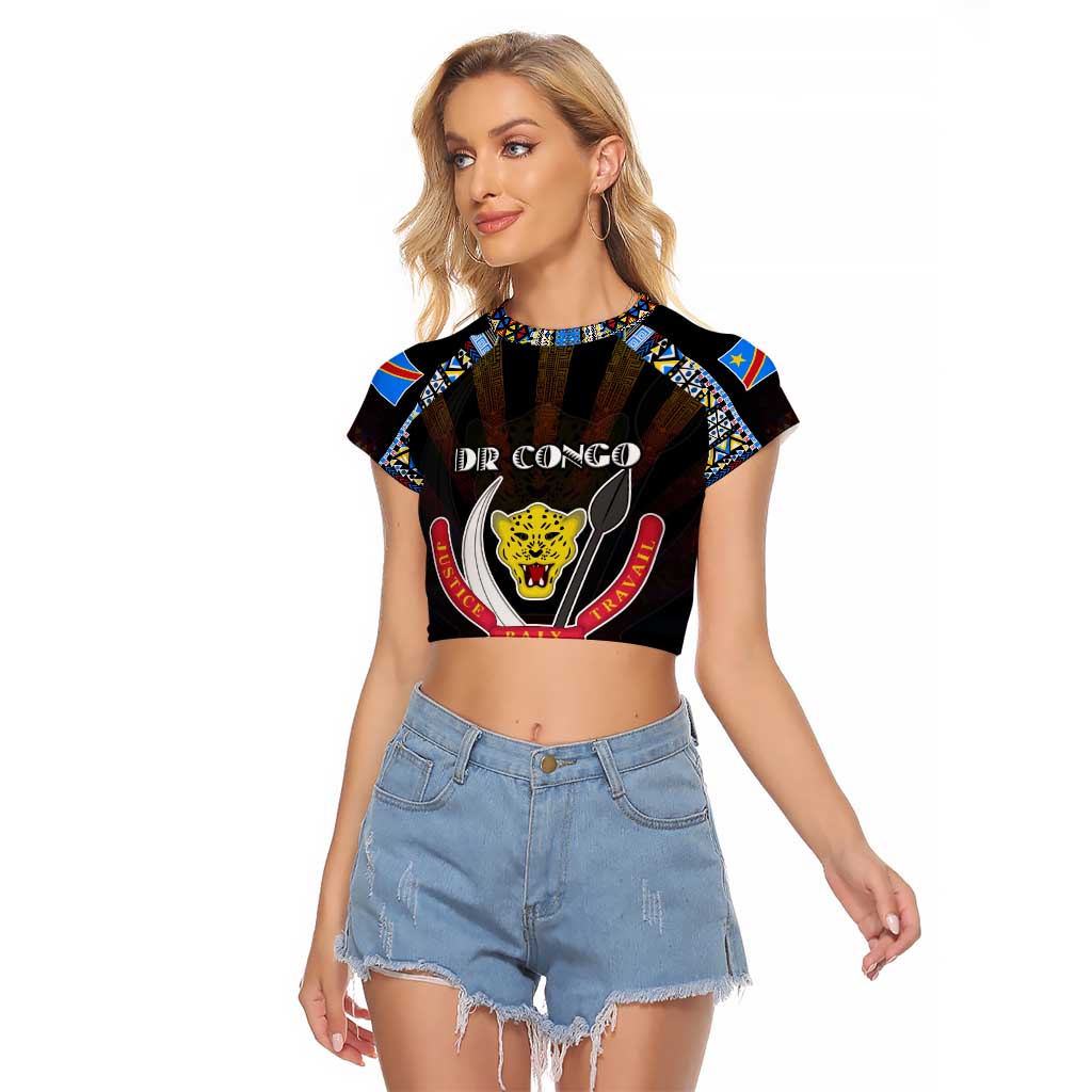 Personalized DR Congo Roots Raglan Cropped T Shirt African Map in Fingerprint and Tribal Colors