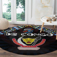 DR Congo Roots Round Carpet African Map in Fingerprint and Tribal Colors