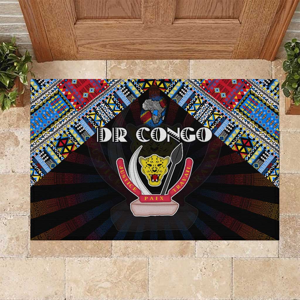 DR Congo Roots Rubber Doormat African Map in Fingerprint and Tribal Colors