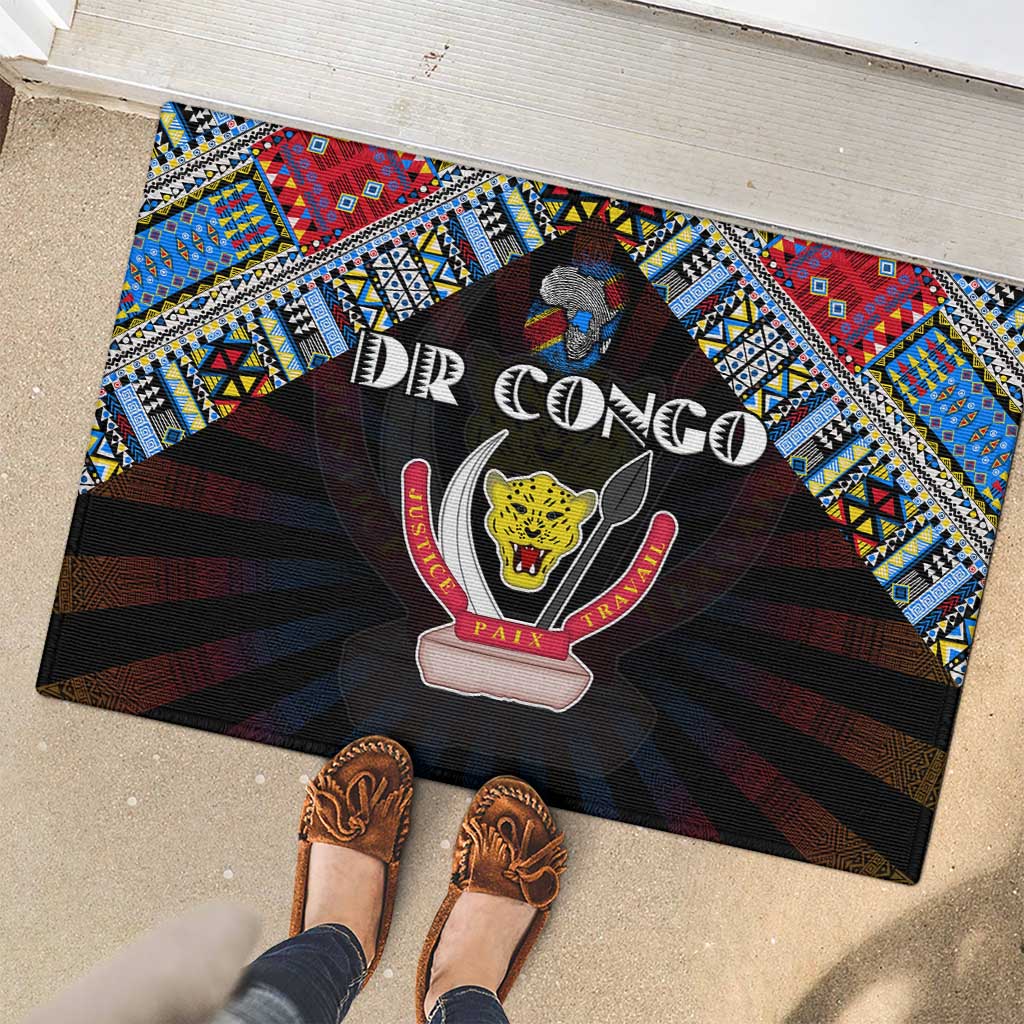DR Congo Roots Rubber Doormat African Map in Fingerprint and Tribal Colors