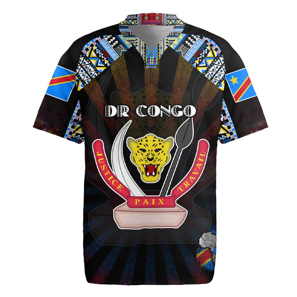 Personalized DR Congo Roots Rugby Jersey African Map in Fingerprint and Tribal Colors