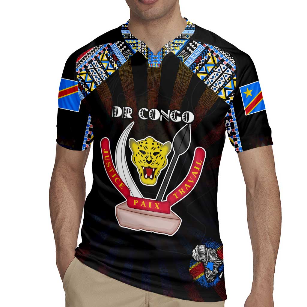 Personalized DR Congo Roots Rugby Jersey African Map in Fingerprint and Tribal Colors