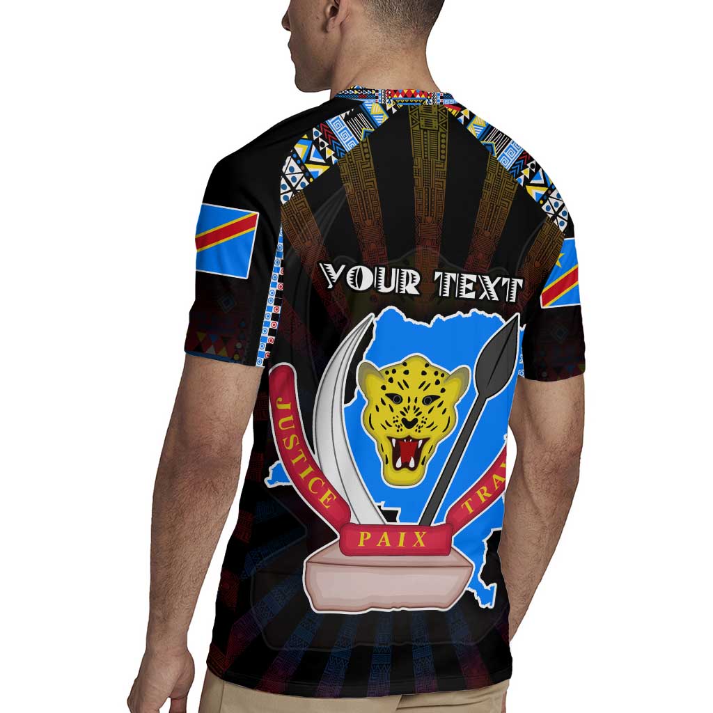 Personalized DR Congo Roots Rugby Jersey African Map in Fingerprint and Tribal Colors