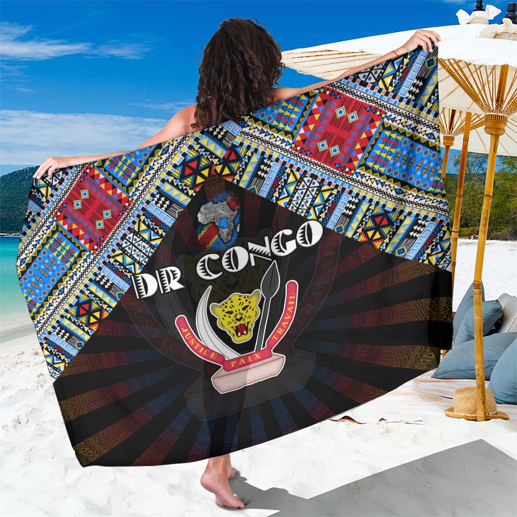 DR Congo Roots Sarong African Map in Fingerprint and Tribal Colors