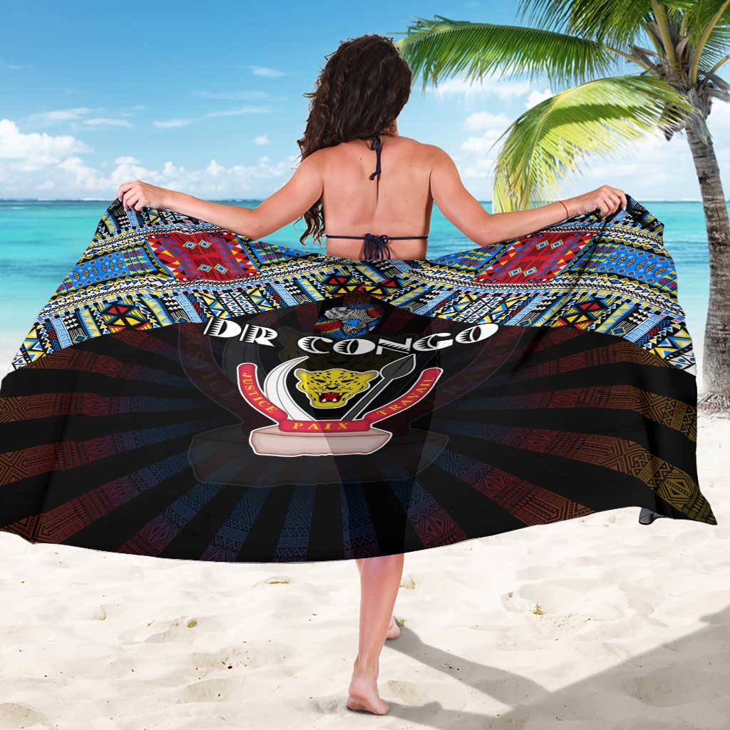 DR Congo Roots Sarong African Map in Fingerprint and Tribal Colors