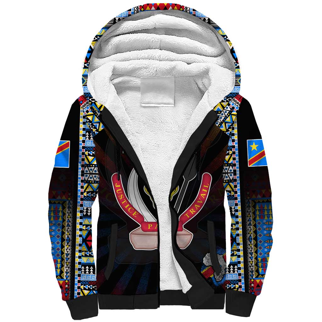 Personalized DR Congo Roots Sherpa Hoodie African Map in Fingerprint and Tribal Colors