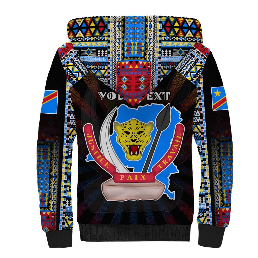 Personalized DR Congo Roots Sherpa Hoodie African Map in Fingerprint and Tribal Colors