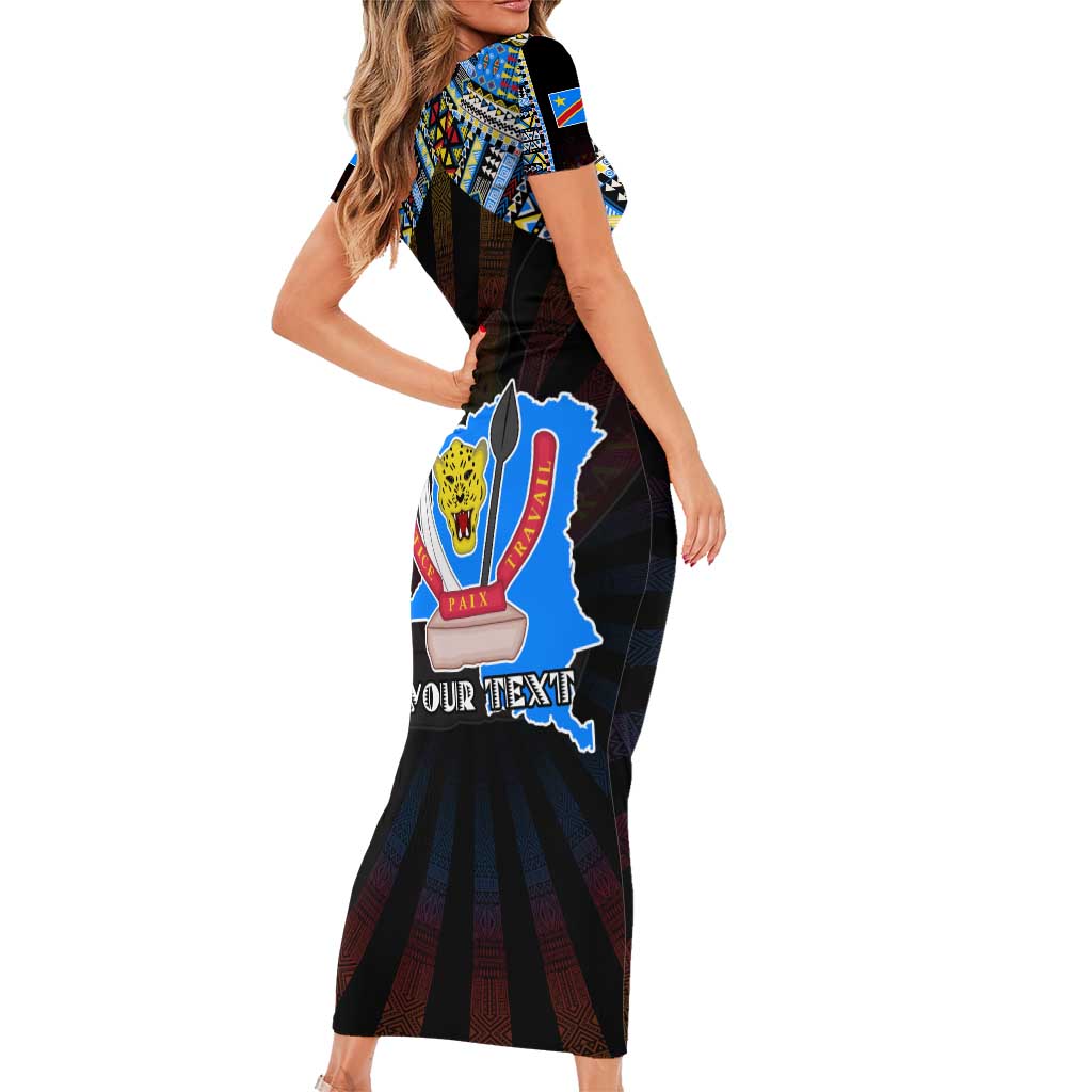 Personalized DR Congo Roots Short Sleeve Bodycon Dress African Map in Fingerprint and Tribal Colors