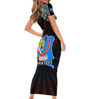 Personalized DR Congo Roots Short Sleeve Bodycon Dress African Map in Fingerprint and Tribal Colors